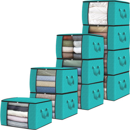 Picture of Fab totes 10 Pack Clothes Storage, Foldable Thick Fabric Blanket Storage Bags, Storage Containers for Organizing Bedroom, Closet, Clothing, Comforter, Organization and Storage with Handle,Green