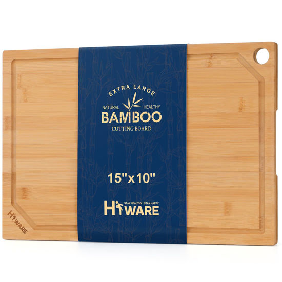 Picture of Hiware Bamboo Cutting Board for Kitchen, Heavy Duty Wood Cutting Board with Juice Groove, 100% Organic Bamboo, Pre Oiled, 15" x 10"