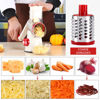 Picture of Cambom Rotary Cheese Grater Hand Crank Cheese Shredder for Fresh Cheese, Vegetable, Nuts,Non-slip Suction Base, Free Cleaning Brush Three Blades,Red White