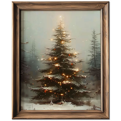 Picture of Vintage Christmas Tree Wall Decor, Christmas Decoration, Forest Wall Art Decor, Rustic Winter Holidays Wall Art, Print Unframed (11x14in, Christmas Tree with Lights)