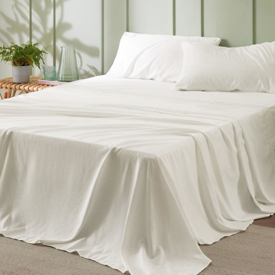 Picture of Bedsure Full Size Bed Sheets - 4 Pieces Soft Full Sheet Set - Breathable & Cooling - Hotel Luxury - Easy Care Polyester Microfiber Bedding for Women, Men, Ivory