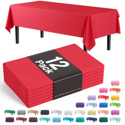 Picture of Exquisite 12-Pack Premium Plastic Tablecloth 54in. x 108in. Rectangle Table Cover - Red