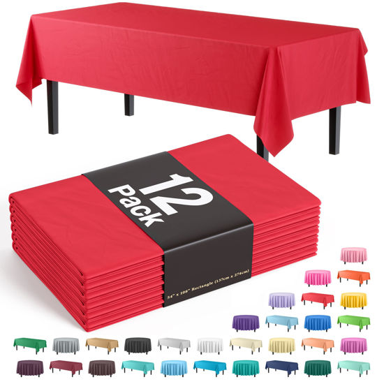 Picture of Exquisite 12-Pack Premium Plastic Tablecloth 54in. x 108in. Rectangle Table Cover - Red