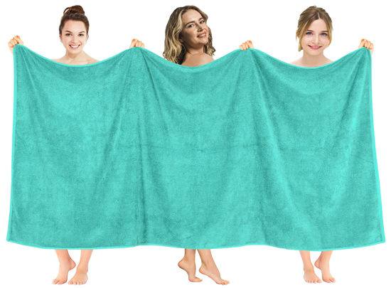 Picture of American Soft Linen Oversized Bath Sheet 40x80 Extra Large for Bathroom, 100% Cotton Turkish Jumbo Bathsheet Towels for Adults, Turquoise Bath Sheet
