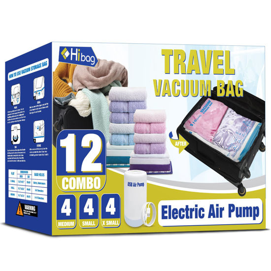 Picture of Travel Vacuum Bags with Electric Pump, Vacuum Travel Bags for Luggage and Suitcase, Vacuum Seal Compression Packing Bags for Clothes Clothing, Combo 12 Pack