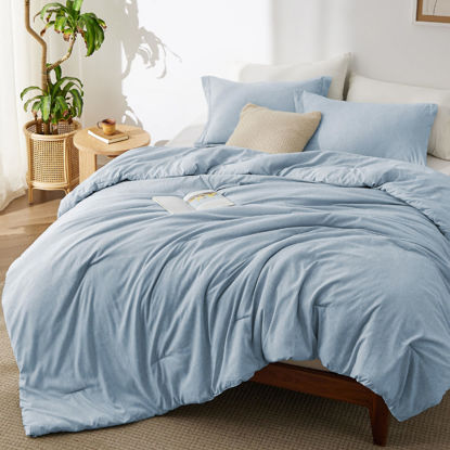 Picture of Bedsure Full Comforter Set - Light Blue Full Size Comforter, Soft Bedding for All Seasons, Cationic Dyed Bedding Set, 3 Pieces, 1 Comforter (82"x86") and 2 Pillow Shams (20"x26"+2")