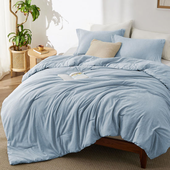 Picture of Bedsure Full Comforter Set - Light Blue Full Size Comforter, Soft Bedding for All Seasons, Cationic Dyed Bedding Set, 3 Pieces, 1 Comforter (82"x86") and 2 Pillow Shams (20"x26"+2")