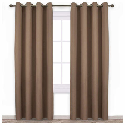 Picture of NICETOWN Blackout Draperies Curtains Panels - Window Treatment Thermal Insulated Solid Grommet Blackout Curtains/Panels/Drapes for Bedroom (Set of 2 Panels, 52 by 84 Inch, Cappuccino)