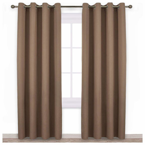 Picture of NICETOWN Blackout Draperies Curtains Panels - Window Treatment Thermal Insulated Solid Grommet Blackout Curtains/Panels/Drapes for Bedroom (Set of 2 Panels, 52 by 84 Inch, Cappuccino)