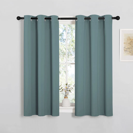Picture of NICETOWN Modern Blackout Curtains Noise Reducing, Thermal Insulated and Privacy Room Darkening Drape Panels for Boy's Guest Room Door Small Short Window (Greyish Blue, 2 Panels, W34 x L45 -Inch)