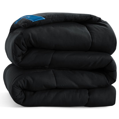 Picture of Bedsure Comforter Duvet Insert - Quilted Comforters Oversize Queen Size, All Season Duvet, Down Alternative Bedding Comforter with Tabs(Black,Oversize Queen 98"x98")