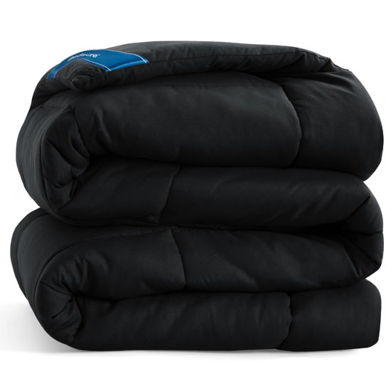 Picture of Bedsure Comforter Duvet Insert - Quilted Comforters Oversize Queen Size, All Season Duvet, Down Alternative Bedding Comforter with Tabs(Black,Oversize Queen 98"x98")