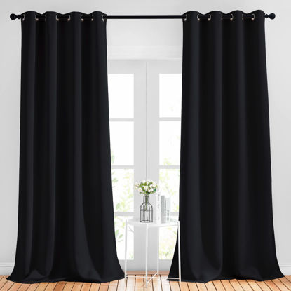 Picture of NICETOWN Patio Blackout Curtain Shades - Summer Home Decoration Thermal Insulated Grommet Blackout Draperies/Drapes for Kitchen (2 Panels, 52 inches x 95 inches,Black)