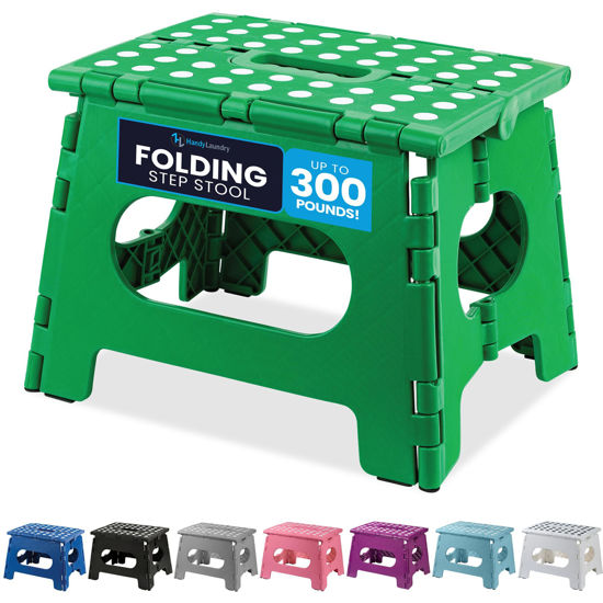Picture of Handy Laundry Folding Lightweight Step Stool is Sturdy Enough to Support Adults and Safe Enough for Kids. Opens Easy with One Flip. Great for Kitchen, Bathroom or Bedroom. (Green)
