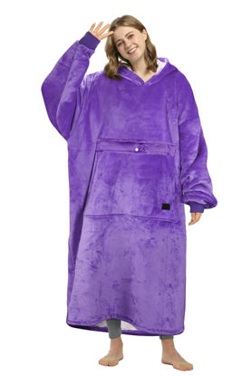 Picture of Catalonia Purple Blanket Hoodie Sweatshirt, Extra Long Oversized Comfortable Sherpa Lounging Pullover for Adults, Gift for Her