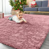 Picture of OLANLY Area Rugs for Living Room Bedroom, Machine Washable 4x5.9 Feet Soft Fluffy Shaggy Bedside Rug, Indoor Floor Carpet for Kids Girls Boys, Dorms, Nursery Rooms, Home Decor Aesthetic, Pale Pink