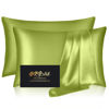 Picture of Silk Pillowcase 2 Pack, Mulberry Silk Pillow Cases Queen Size Set of 2, Anti Acne Silk Pillowcase for Hair and Skin, Natural Silk Satin Pillowcases for Sleeping Women 2 Pack with Zipper, Olive Green