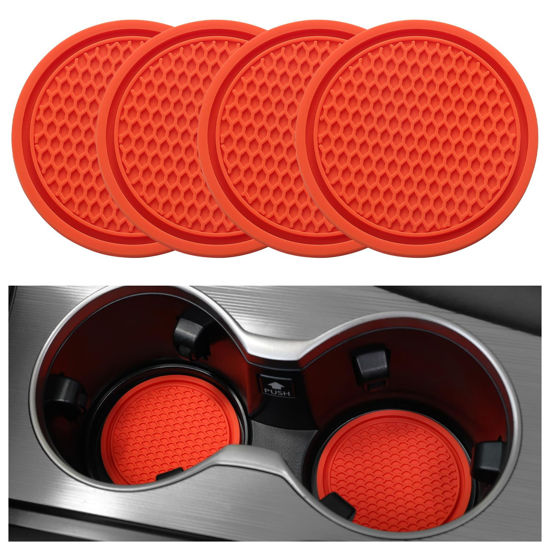 Picture of SINGARO Car Cup Coaster, 4PCS Universal Non-Slip Cup Holders Embedded in Ornaments Coaster, Car Interior Accessories, Lava Orange
