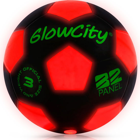 Picture of GlowCity Light Up LED Soccer Ball for Kids - Size 3, Black/Red