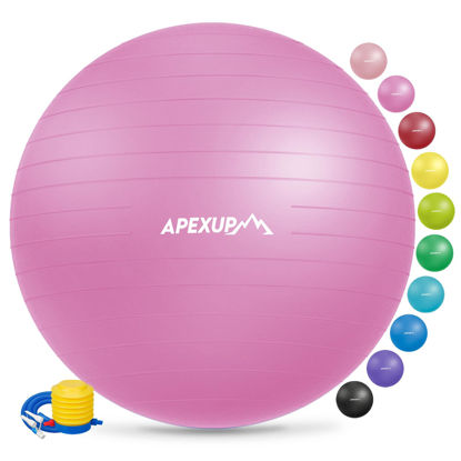 Picture of APEXUP Yoga Ball Exercise Ball, Anti Slip Stability Ball Chair, Heavy Duty Large Gym Ball for Fitness, Balance, Core Workout and Physical Therapy (S (15"~18") 45cm, Fuschia)