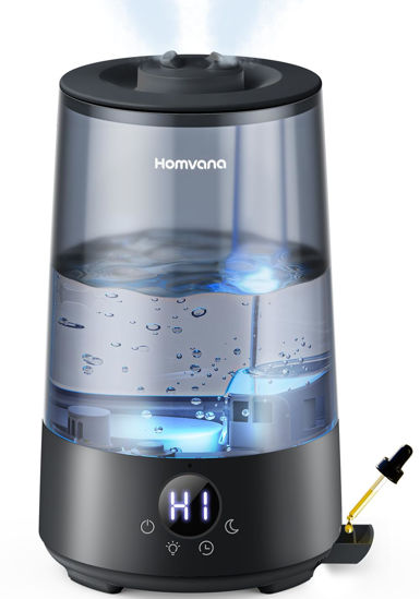 Picture of Homvana Humidifiers for Bedroom Home, 3.6 L Cool Mist Top-Fill 34H Super Long Time, Quiet 16dB, Baby Humidifier, Oil Diffuser for Large Room, Plants, Nursery, Office BPA FREE, 7 Color Light (Black)