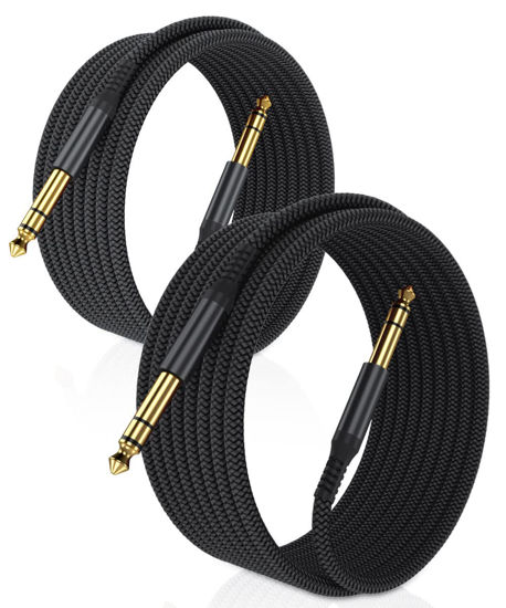Picture of Elebase 1/4 Inch TRS Instrument Cable 15ft 2-Pack,Straight 6.35mm Male Jack Stereo Audio Interconnect Cord,6.35 mm Balanced Line for Electric Guitar,Bass,Keyboard,Mixer,Amplifier,Amp,Speaker,Equalizer