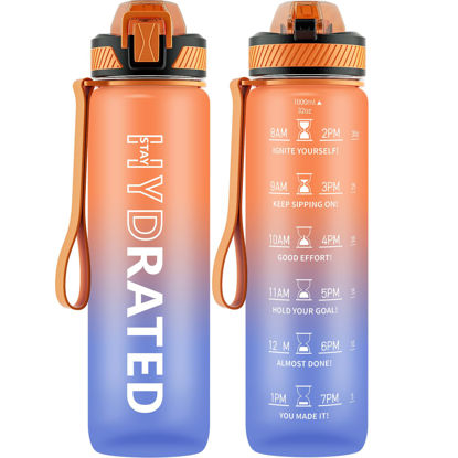 Picture of QLUR Water Bottle with Straw, 32oz Motivational Water Bottles with Time Marker to Drink, Tritan BPA Free, 1L Sports Water Bottle with Carry Strap LeakProof for Women Gym Fitness Outdoor (1 Pack)