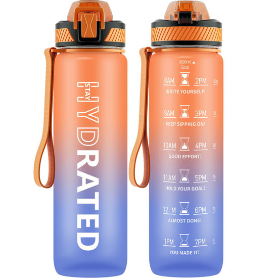 Picture of QLUR Water Bottle with Straw, 32oz Motivational Water Bottles with Time Marker to Drink, Tritan BPA Free, 1L Sports Water Bottle with Carry Strap LeakProof for Women Gym Fitness Outdoor (1 Pack)
