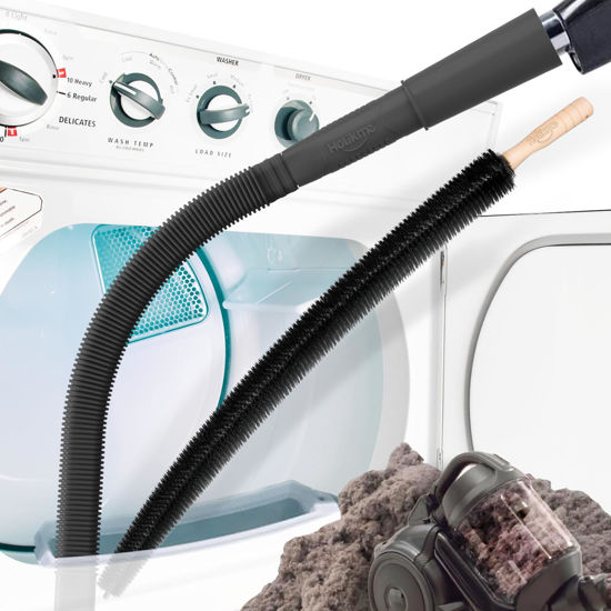 Picture of Holikme 2 Pieces Dryer Vent Cleaner Kit, Dryer Lint Vacuum Attachment and Flexible Dryer Lint Brush, Vacuum Hose Attachment, Black