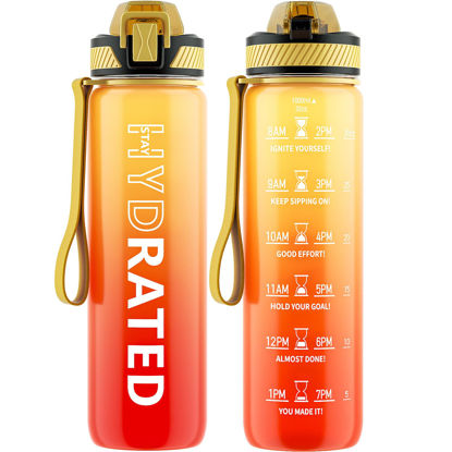 Picture of QLUR Water Bottle with Straw, 32oz Motivational Water Bottles with Time Marker to Drink, Tritan BPA Free, 1L Sports Water Bottle with Carry Strap LeakProof for Women Gym Fitness Outdoor (1 Pack)