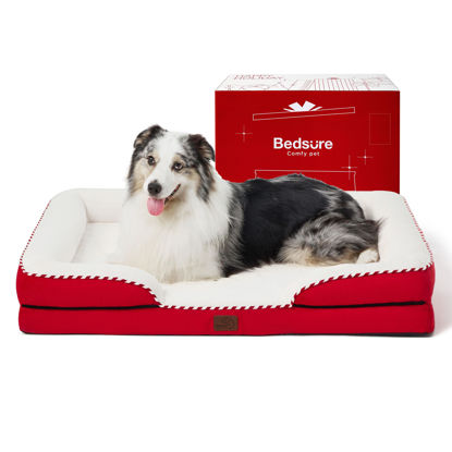 Picture of Bedsure Orthopedic Dog Bed for Extra Large Dogs - XL Washable Dog Sofa Beds Large, Supportive Foam Pet Couch Bed with Removable Washable Cover, Waterproof Lining and Nonskid Bottom, Red