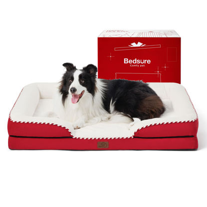 Picture of Bedsure Orthopedic Dog Bed for Large Dogs - Big Washable Dog Sofa Beds Large, Supportive Foam Pet Couch Bed with Removable Washable Cover, Waterproof Lining and Nonskid Bottom, Red