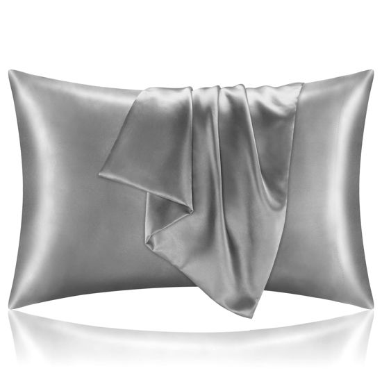 Picture of BEDELITE Satin Pillowcase for Hair and Skin, Super Soft and Cooling Similar to Silk Pillow Cases 2 Pack with Envelope Closure, Gift for Women Men(20"x30" Queen Size, Grey)