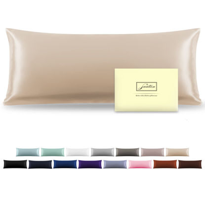 Picture of Silk Body Pillowcase Mulberry Silk Pillowcase Body Pillow Cases with Zipper Soft Breathable Smooth Cooling 20x54 inches body pillow pillowcase for Sleep (Champagne,20"X 54",1Pcs)