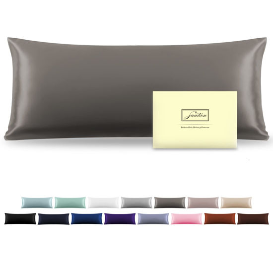 Picture of Silk Body Pillowcase Mulberry Silk Pillowcase Body Pillow Cases with Zipper Soft Breathable Smooth Cooling 20x54 inches body pillow pillowcase for Sleep (Gray,20"X 54",1Pcs)