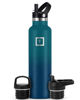 Picture of IRON °FLASK Camping & Hiking Hydration Canteens - 3 Lids (Narrow Straw Lid) Leak Proof Vacuum Insulated Stainless Steel - Hot & Cold Double Walled Sports Water Bottle - Dark Night, 24 Oz