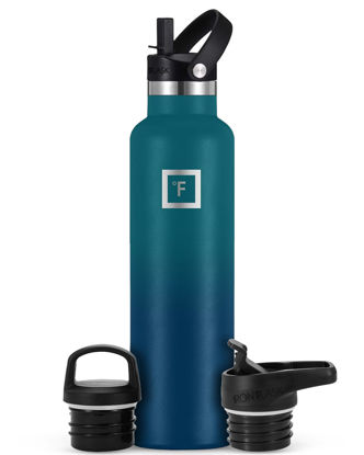 Picture of IRON °FLASK Camping & Hiking Hydration Canteens - 3 Lids (Narrow Straw Lid) Leak Proof Vacuum Insulated Stainless Steel - Hot & Cold Double Walled Sports Water Bottle - Dark Night, 24 Oz