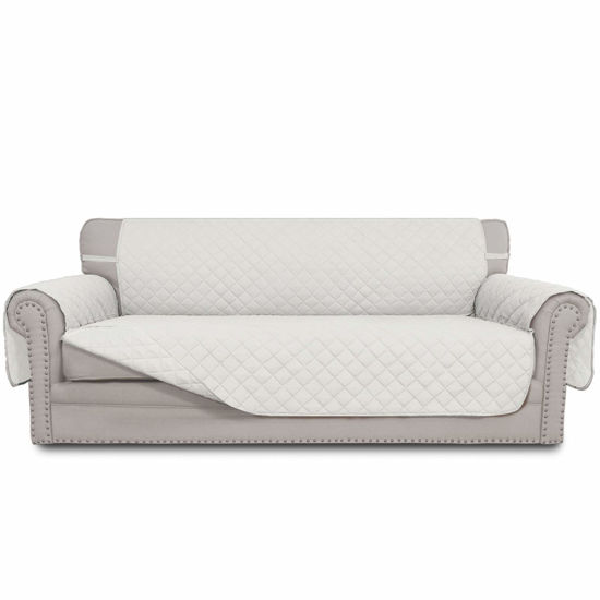 Picture of Easy-Going 4 Seater Sofa Slipcover Reversible Sofa Cover Water Resistant Couch Cover with Foam Sticks Elastic Straps Furniture Protector for Pets Children Dog Cat (XX-Large, Ivory/Ivory)