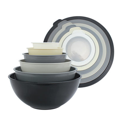 Picture of COOK WITH COLOR Mixing Bowls with TPR Lids - 12 Piece Plastic Nesting Set includes 6 Prep and Lids, Microwave Safe Bowl (Black Ombre)