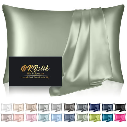 Picture of Silk Pillowcase for Hair and Skin, Mulberry Silk Pillow Cases Queen Size, Anti Acne Cooling Beauty Sleep Both Sides Natural Silk Satin Pillowcases with Hidden Zipper, Gifts for Women Men, Sage Green