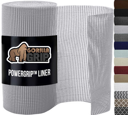 Picture of Gorilla Grip powerGRIP Drawer Shelf and Cabinet Liner, Thick Strong Hold, Non-Adhesive Liners Protect Kitchen Cabinets and Cupboard, Bathroom Drawers, Easy Install, Breathable Mat, 12" x10' Light Gray
