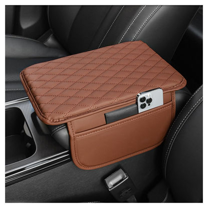 Picture of Upgraded Car Center Console Cover,Microfiber Leather Car Armrest Cover Cushion with 2 Storage Bags,Universal Car Armrest Storage Box Car Accessories for Most Vehicles (Brown)