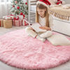 Picture of OLANLY Pink Round Rugs for Bedroom - Machine Washable, 4x4 Feet Circle Area Rugs for Living Room, Soft and Fluffy Shaggy Carpet for Teen Girls and Boys, Dorms, Nursery Rooms, Home Decor Aesthetic