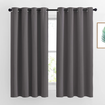 Picture of NICETOWN Blackout Curtains for Bedroom 63 inch Length 2 Panels - Window Treatment Thermal Insulated Solid Grommet Blackout for Living Room (52 by 63 Inch,Grey)