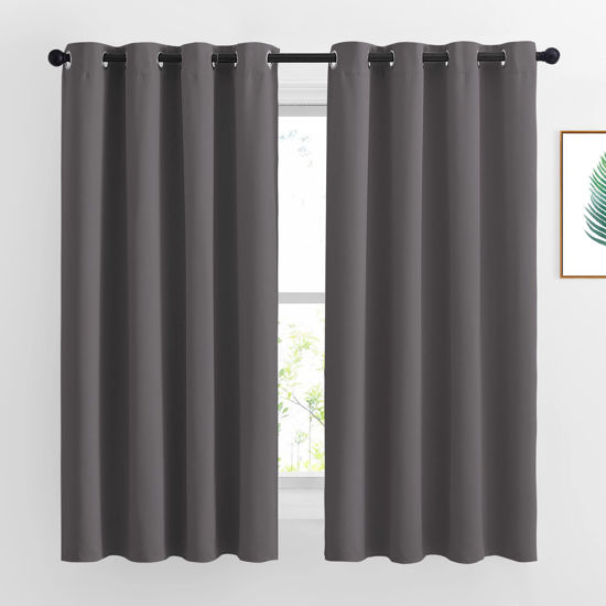 Picture of NICETOWN Blackout Curtains for Bedroom 63 inch Length 2 Panels - Window Treatment Thermal Insulated Solid Grommet Blackout for Living Room (52 by 63 Inch,Grey)