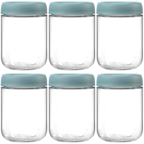 Picture of NETANY 6-pack 16oz Glass jars with Airtight Lids, Overnight Oats Containers with Lids, Wide mouth Mason Salad jars, Glass Food Storage Containers for Snacks Yogurt Spice Sugar - Green