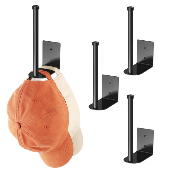 Picture of Durmmur 4 Pack Hat Racks for Baseball Caps, Stainless Steel Hat Organizer for Baseball Cap, Hat Holder Storage Organizer, Hat Hanger Strong Adhesive/Wall Drilled for Door, Bedroom, Closet(Black 6 in)