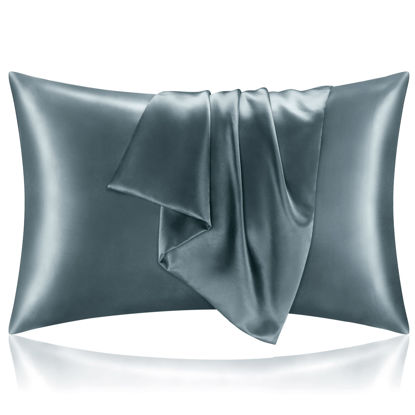 Picture of BEDELITE Satin Pillowcase for Hair and Skin, Super Soft and Cooling Similar to Silk Pillow Cases 2 Pack with Envelope Closure, Gift for Women Men(20"x36" King Size, Space Grey)