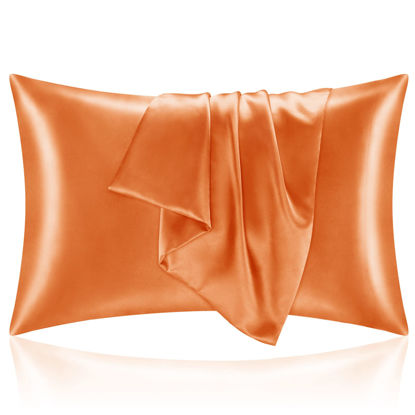 Picture of BEDELITE Satin Pillowcase for Hair and Skin, Super Soft and Cooling Similar to Silk Pillow Cases 2 Pack with Envelope Closure, Gift for Women Men(20"x40" King Size, Burnt Orange)