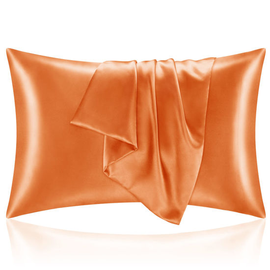 Picture of BEDELITE Satin Pillowcase for Hair and Skin, Super Soft and Cooling Similar to Silk Pillow Cases 2 Pack with Envelope Closure, Gift for Women Men(20"x40" King Size, Burnt Orange)